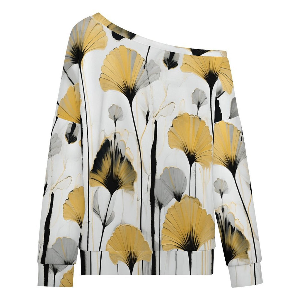 Golden Ginkgo Women's Off-shoulder Long Sleeve Sweatshirt