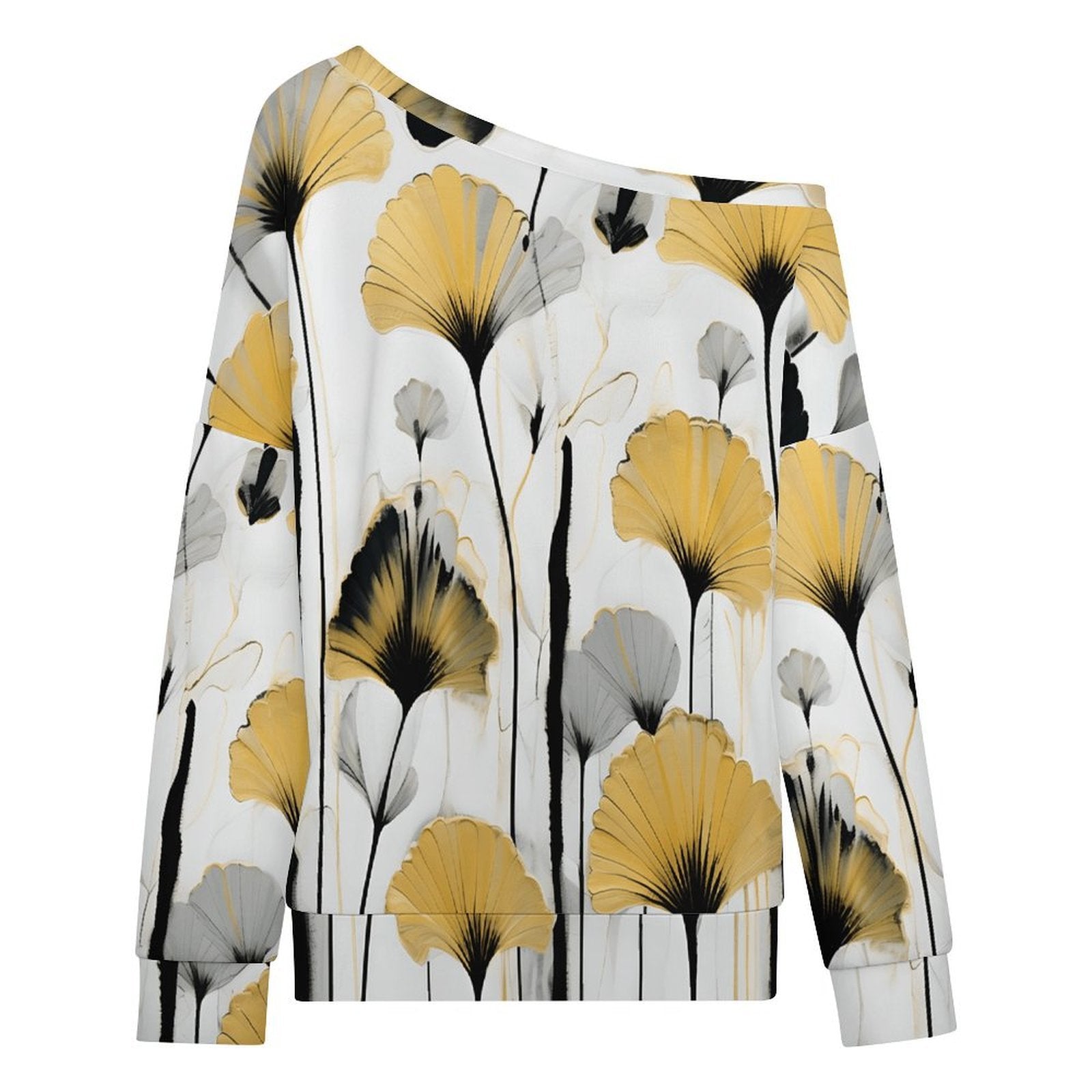 Golden Ginkgo Women's Off-shoulder Long Sleeve Sweatshirt