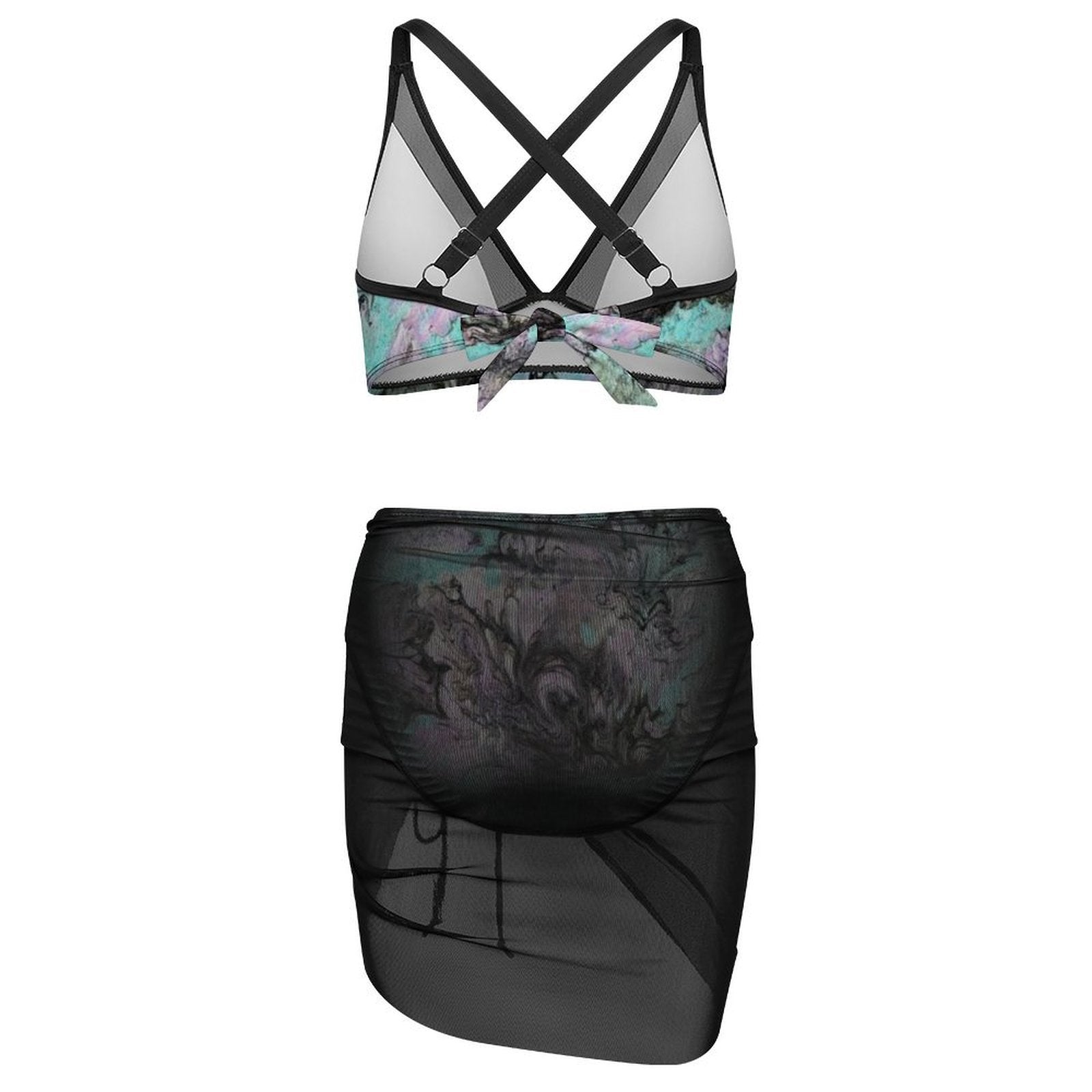 Turquoise Splash - Design Women's Mesh Drawstring Skirt and Swimsuit Set