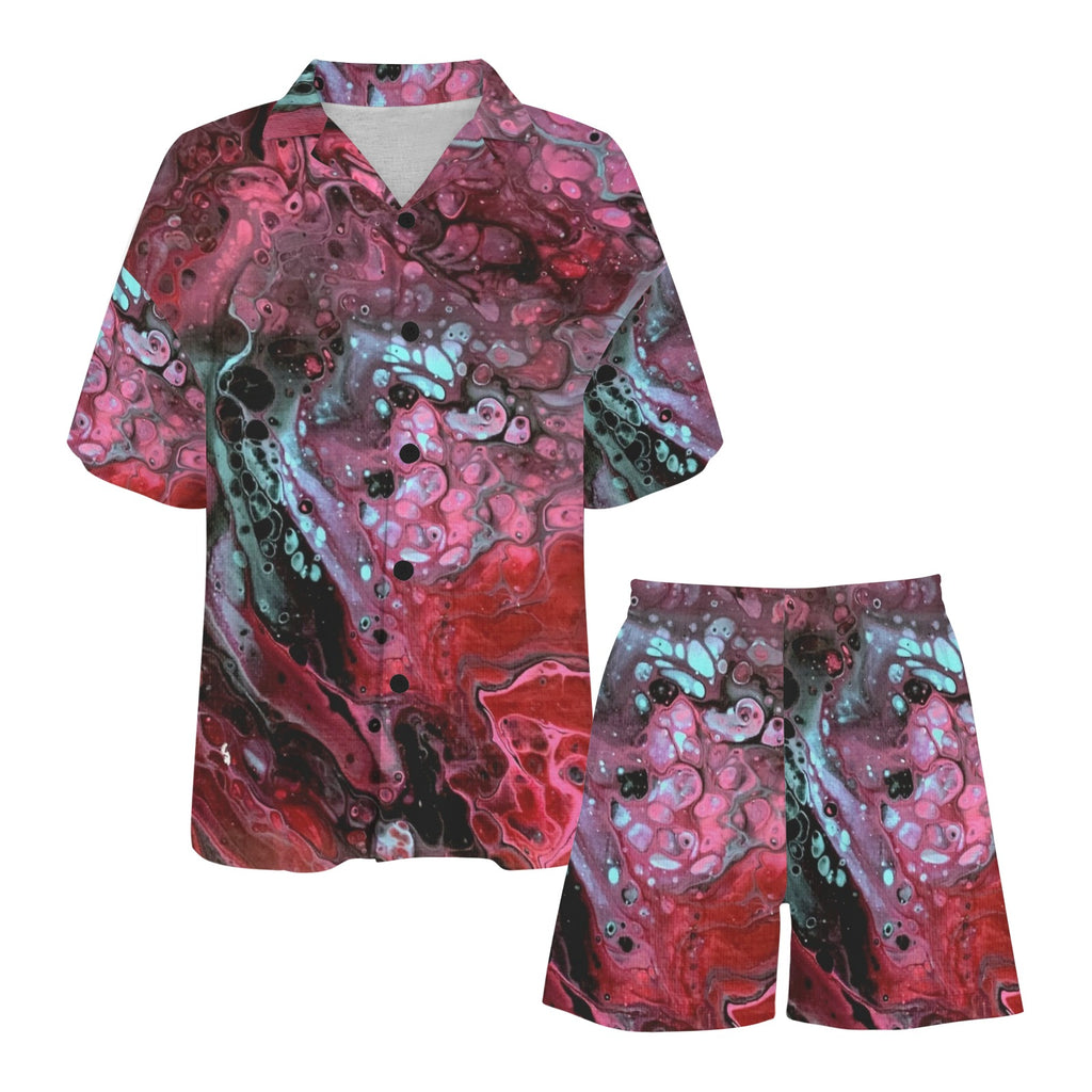 Deep Magenta Women's V-Neck Short Pajama Set