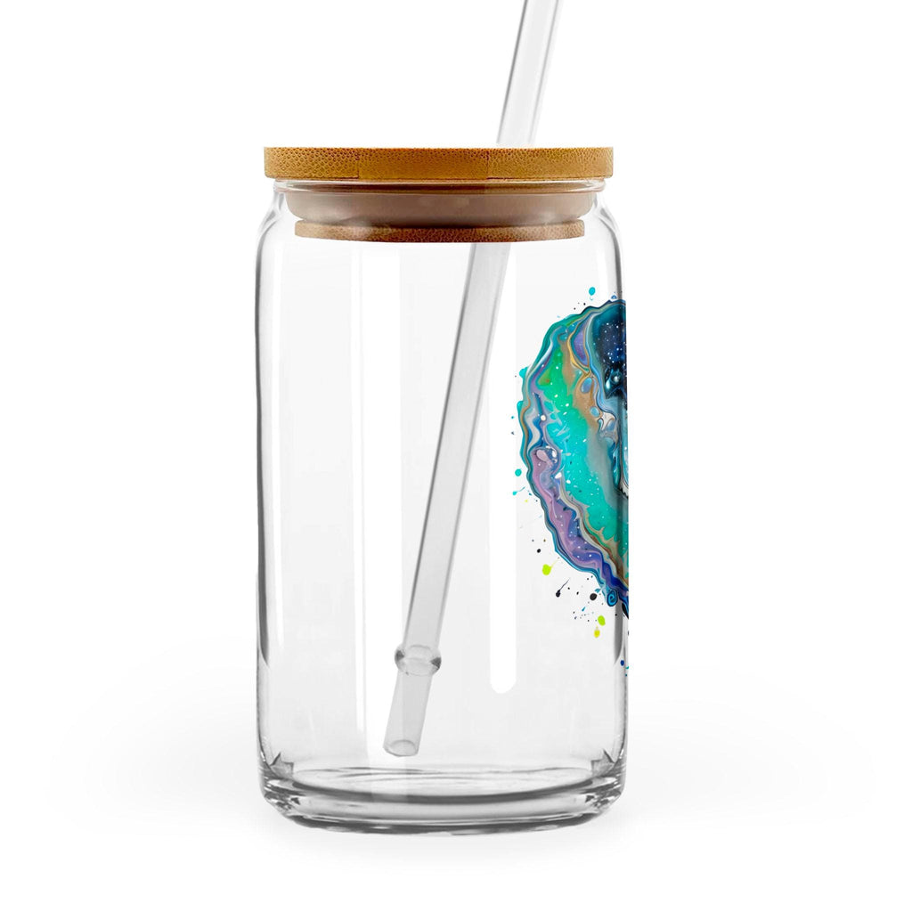 Fluid Art Heart - 16oz Glass Can with Bamboo Lid & Straw