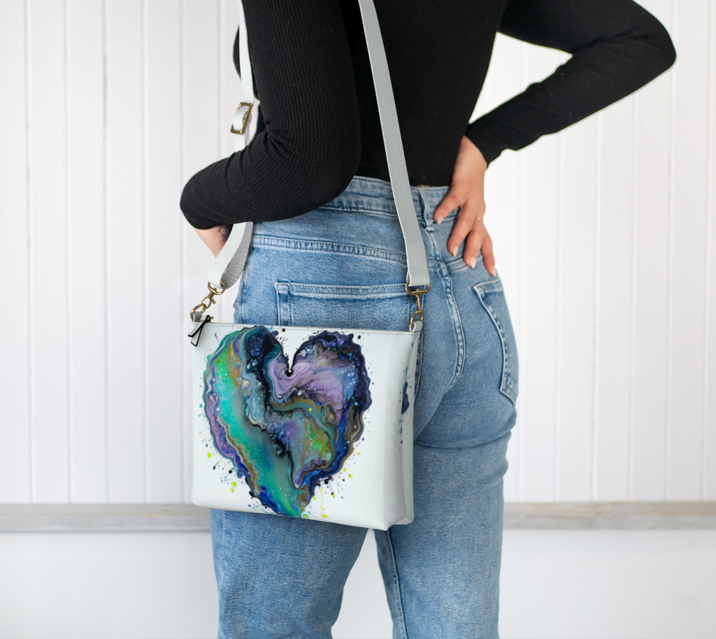 Fluid Art Heart - Vegan Leather Crossbody Purse