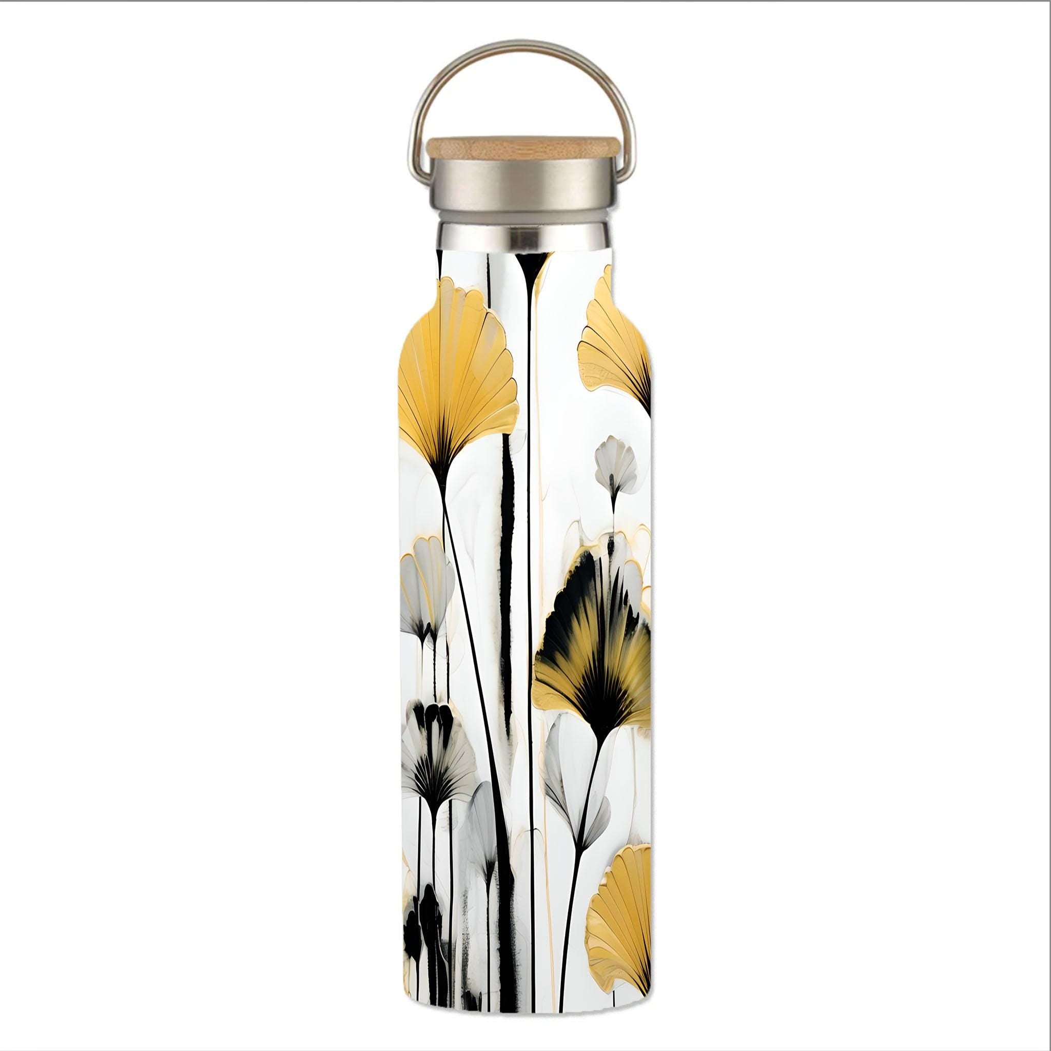 Golden Ginkgo - Stainless Steel Water Bottle with Bamboo Lid