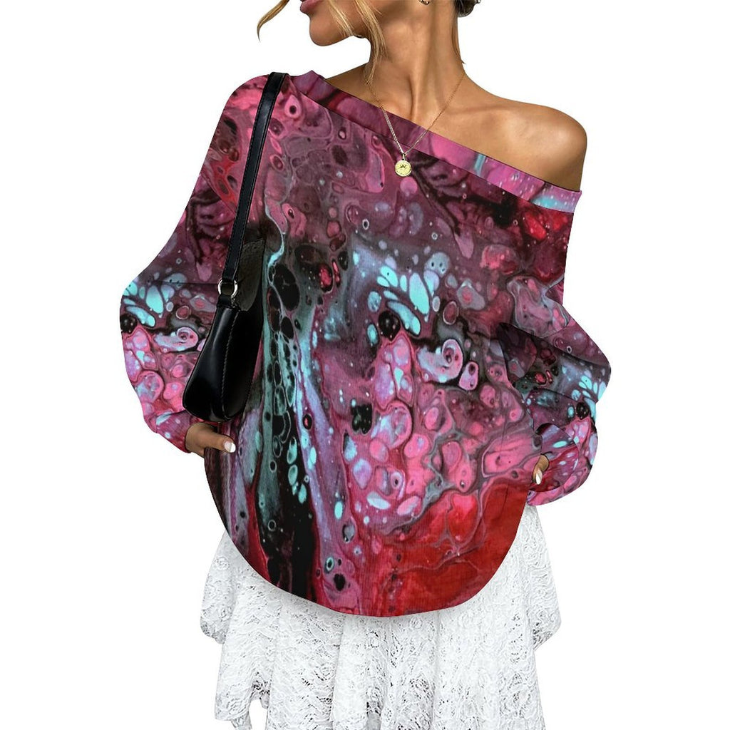 Deep Magenta Women's Off-shoulder Long Sleeve Sweatshirt