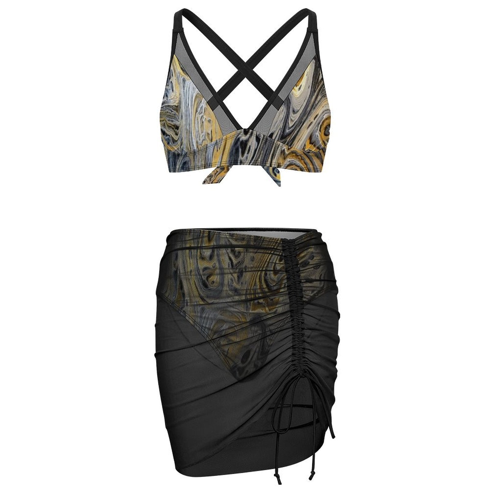 Metallurgy - Design Women's Mesh Drawstring Skirt and Swimsuit Set