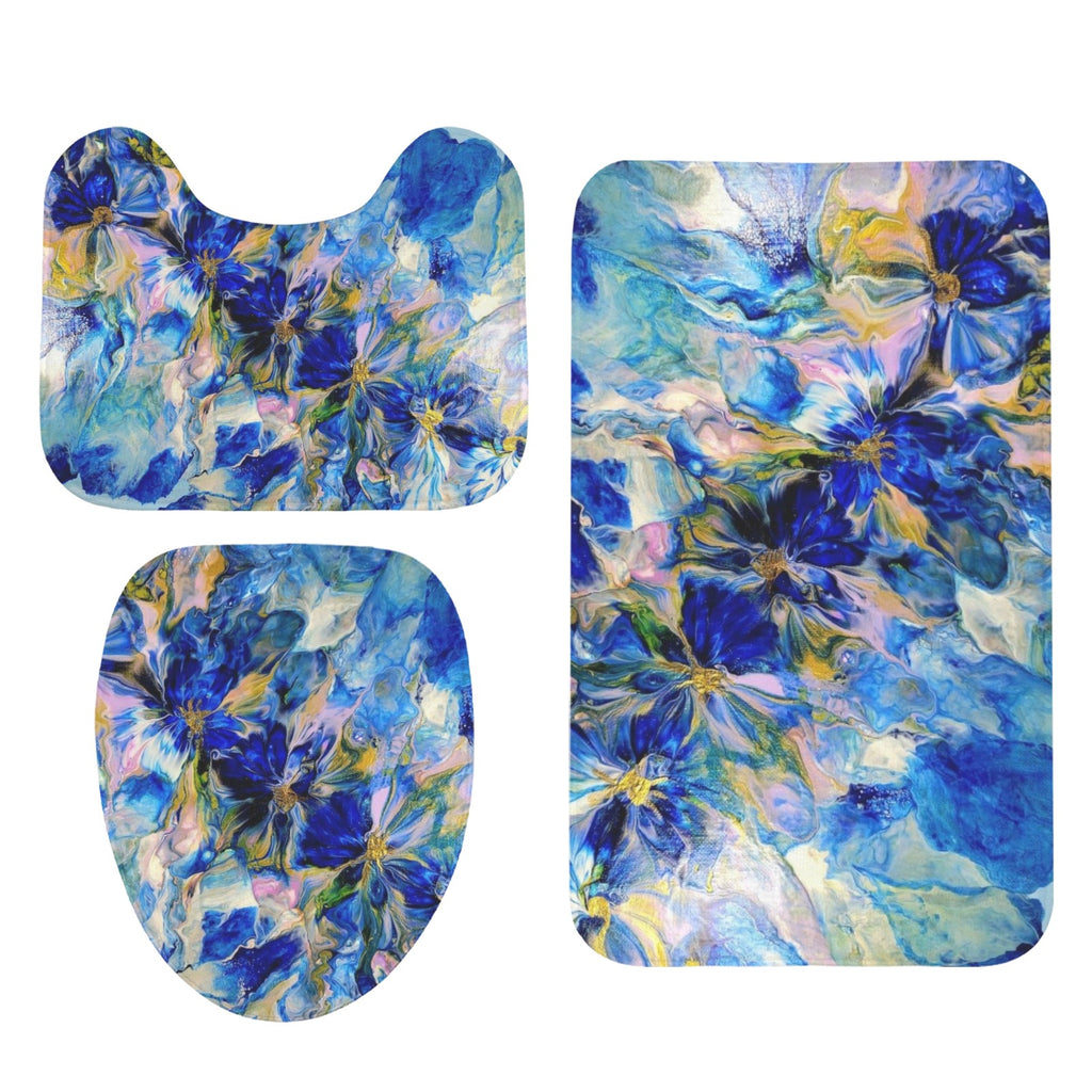 Royal Blue Garden 3-Piece Bathroom Rug Set