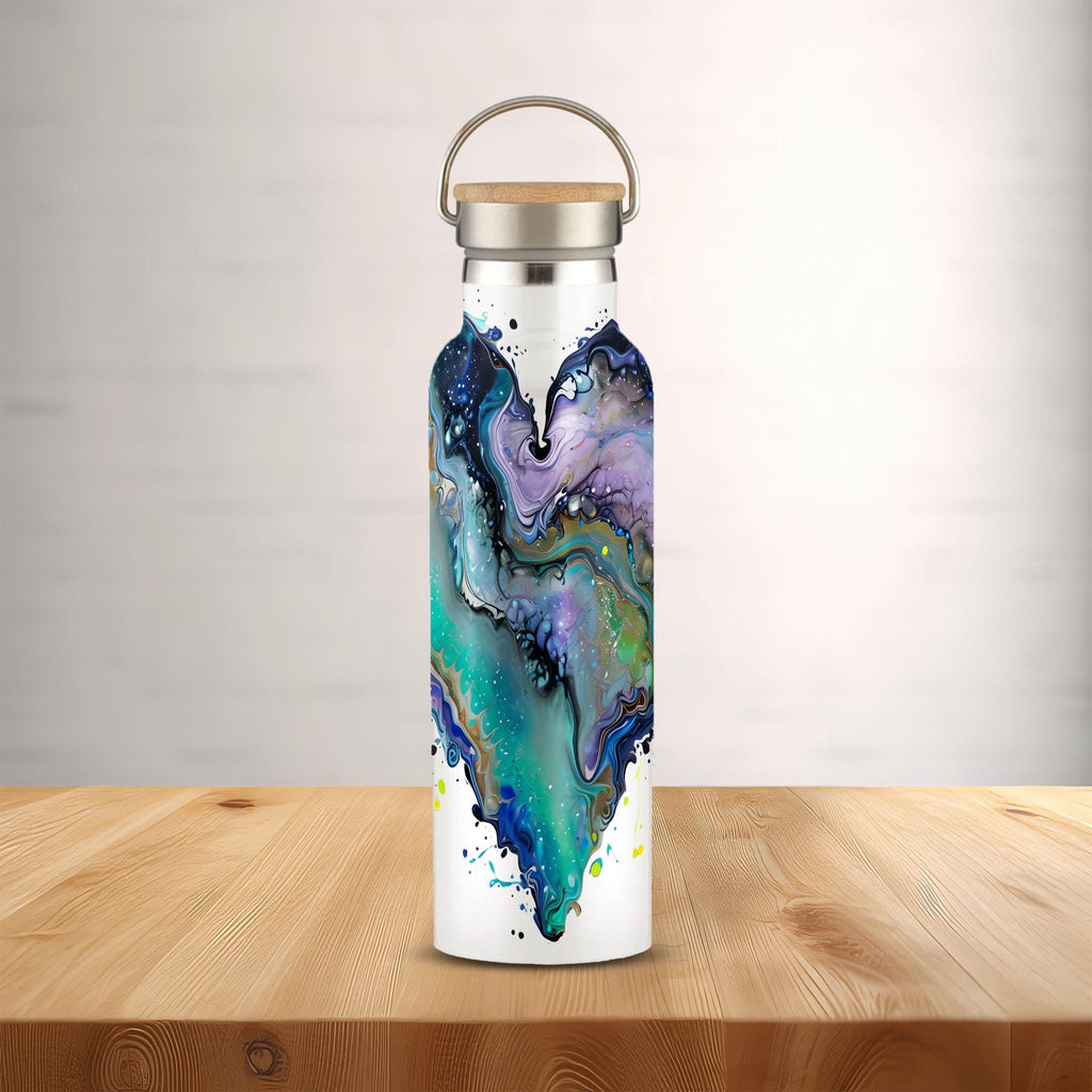Fluid Art Heart - Stainless Steel Water Bottle with Bamboo Lid