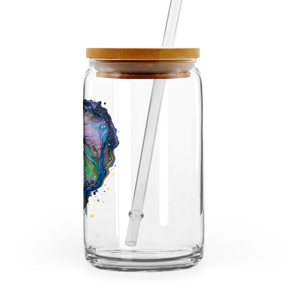 Fluid Art Heart - 16oz Glass Can with Bamboo Lid & Straw