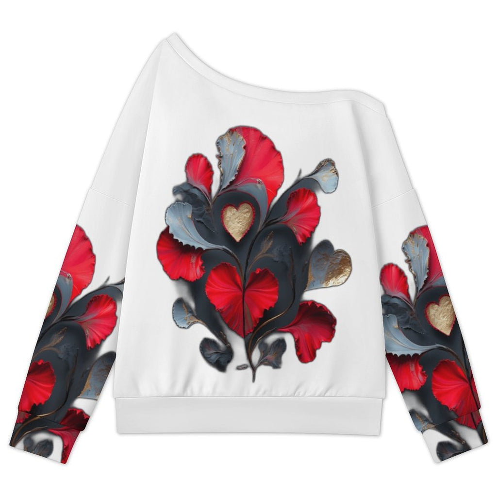 Vibrant Abstract Hearts - Women's Off-shoulder Long Sleeve Sweatshirt