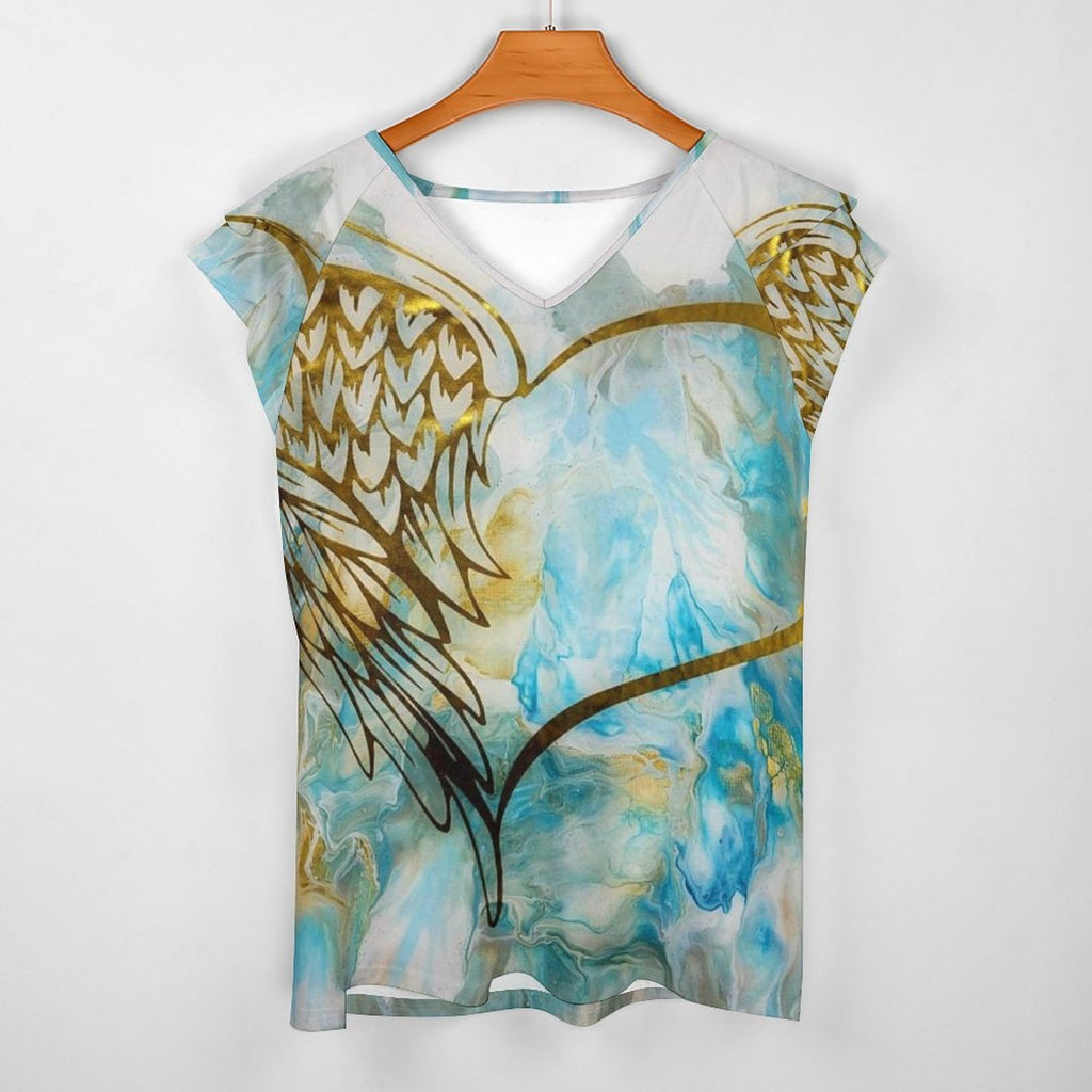 My Guardian Women's Ruffle Sleeve V-Neck T-Shirt