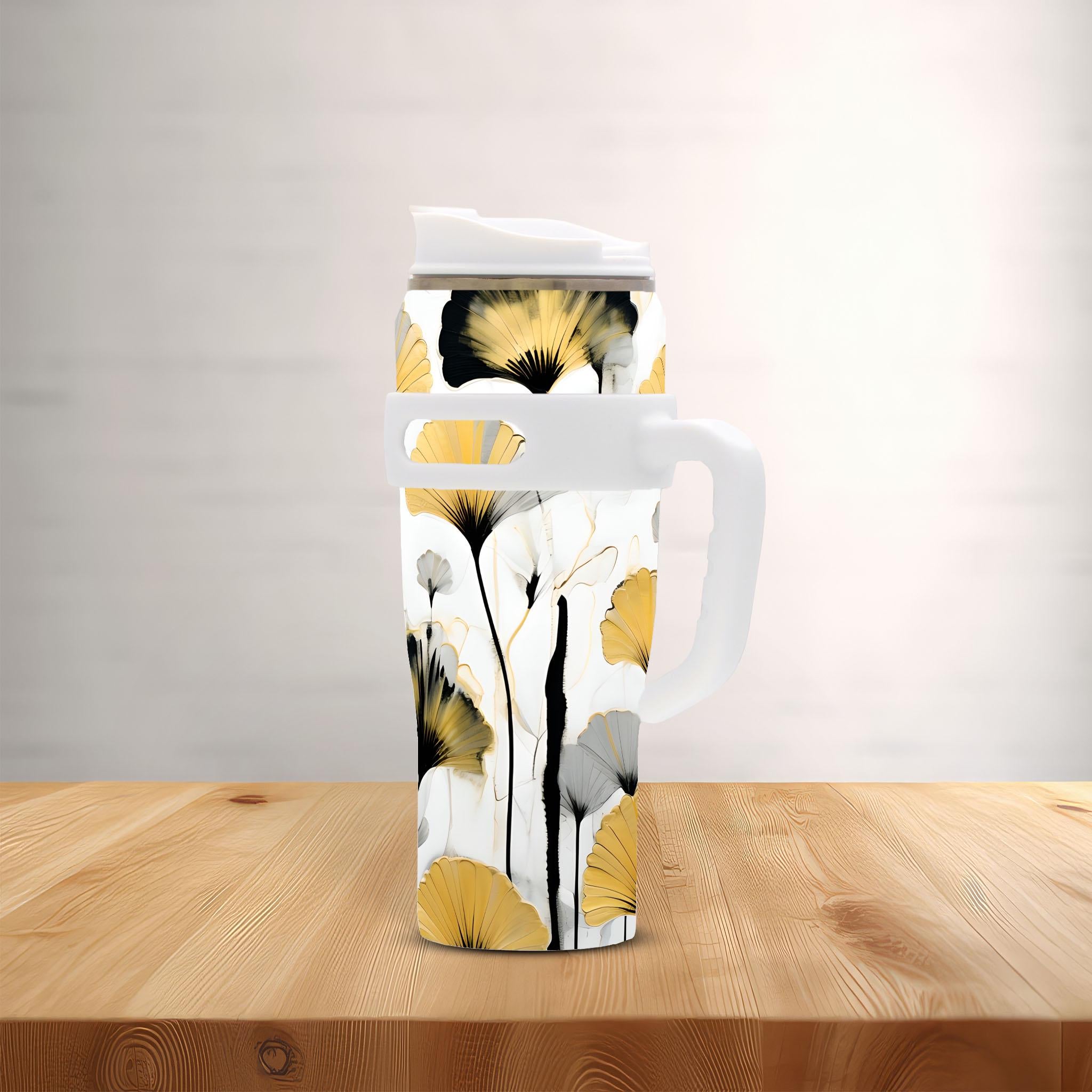 Golden Ginkgo - 40oz Stainless Steel Tumbler with Handle