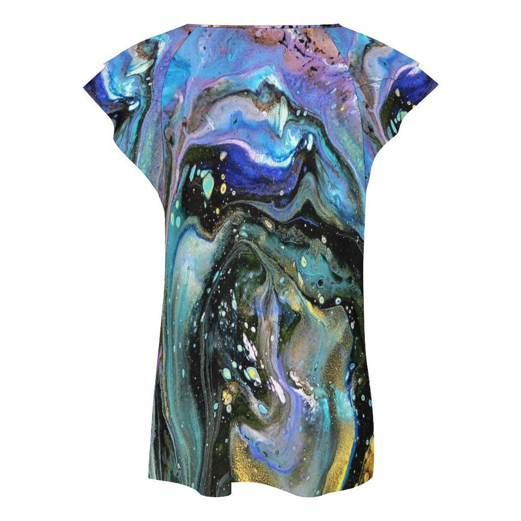 The Face Women's Ruffle Sleeve V-Neck T-Shirt