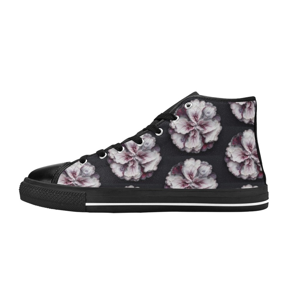 Black Floral - Women's Classic High Top Canvas Shoes
