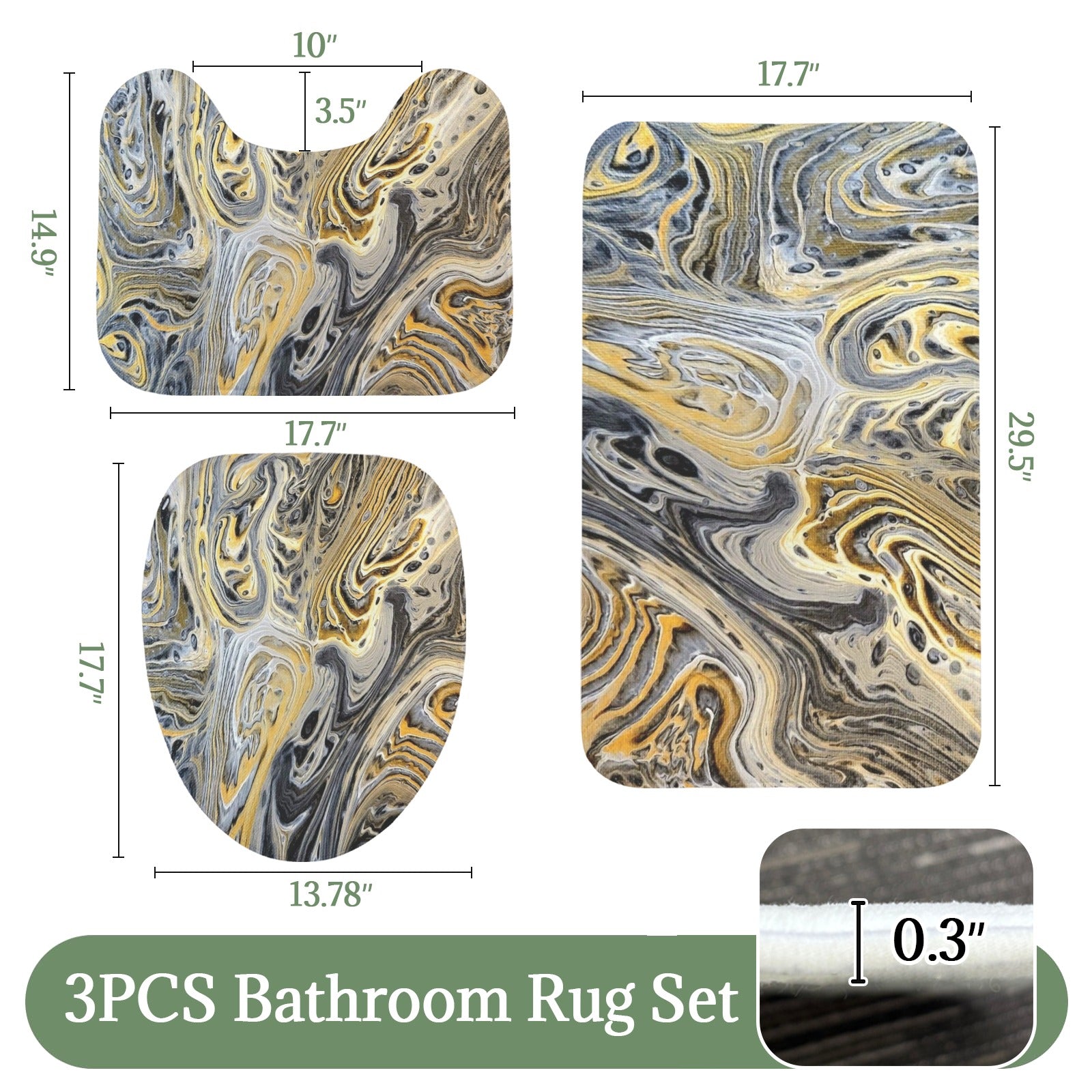 Metallurgy 3-Piece Bathroom Rug Set