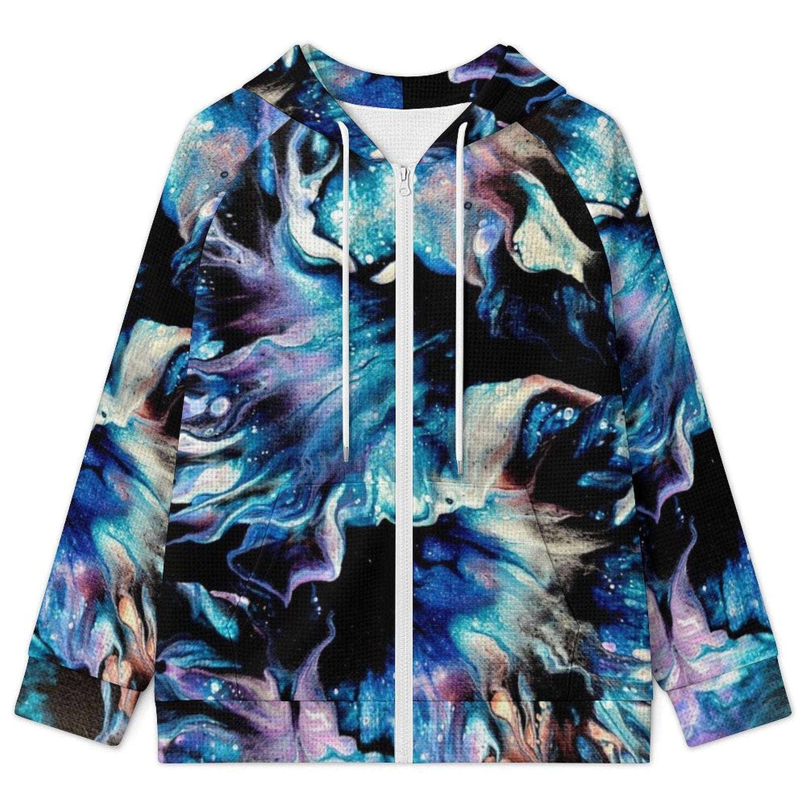 Teal Delight - Women's Full-zip Hoodie with Drawstring