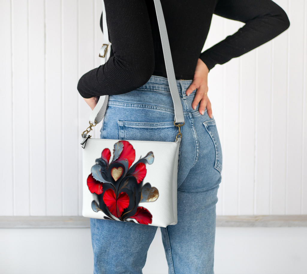 Vibrant Abstract Hearts - Vegan Leather Crossbody Purse