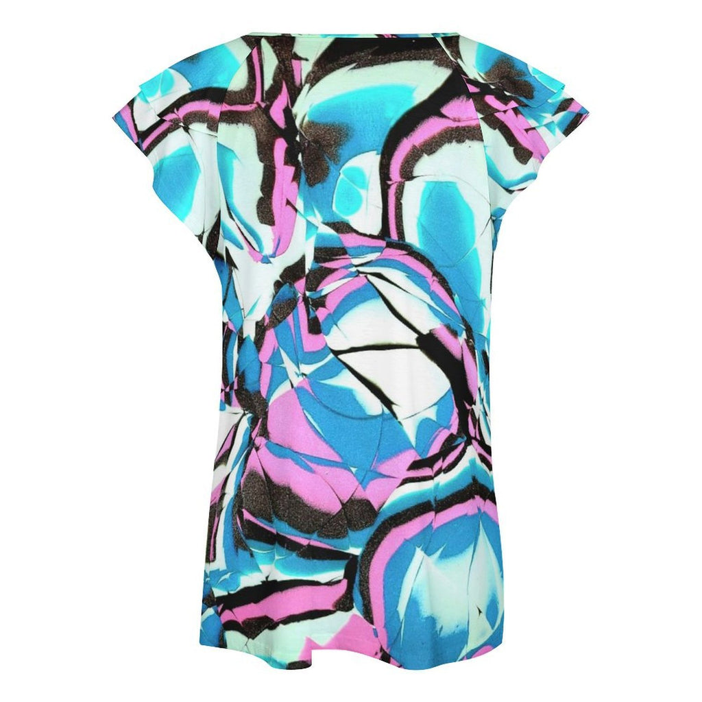 Glow Party Women's Ruffle Sleeve V-Neck T-Shirt
