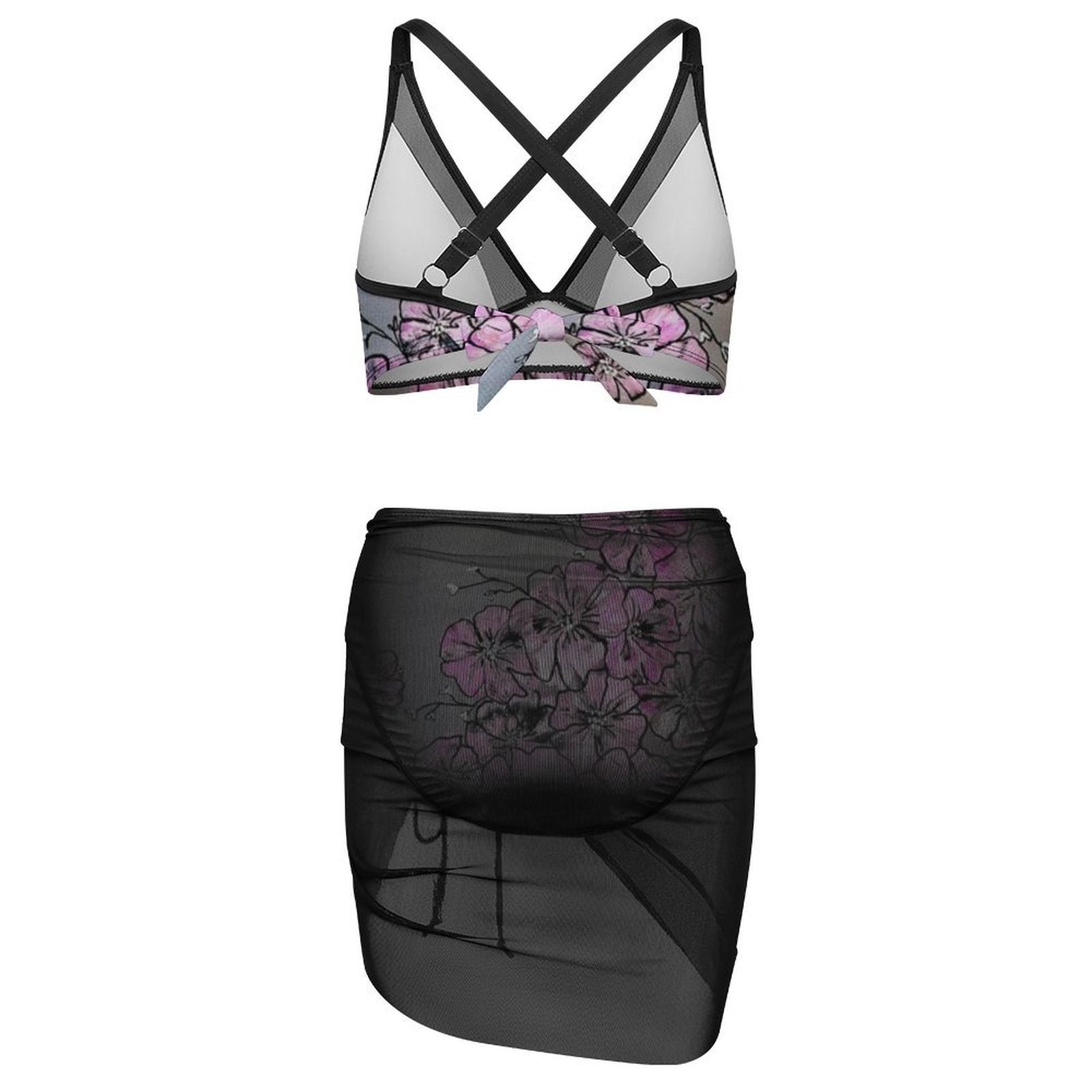 Garden of Hope - Design Women's Mesh Drawstring Skirt and Swimsuit Set