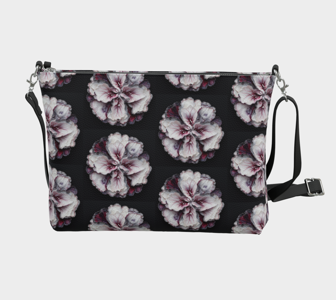 Floral Black - Vegan Leather Crossbody Purse