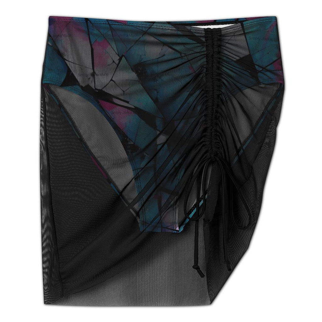 Mystical Mosaic Women's Mesh Drawstring Skirt and Swimsuit Set