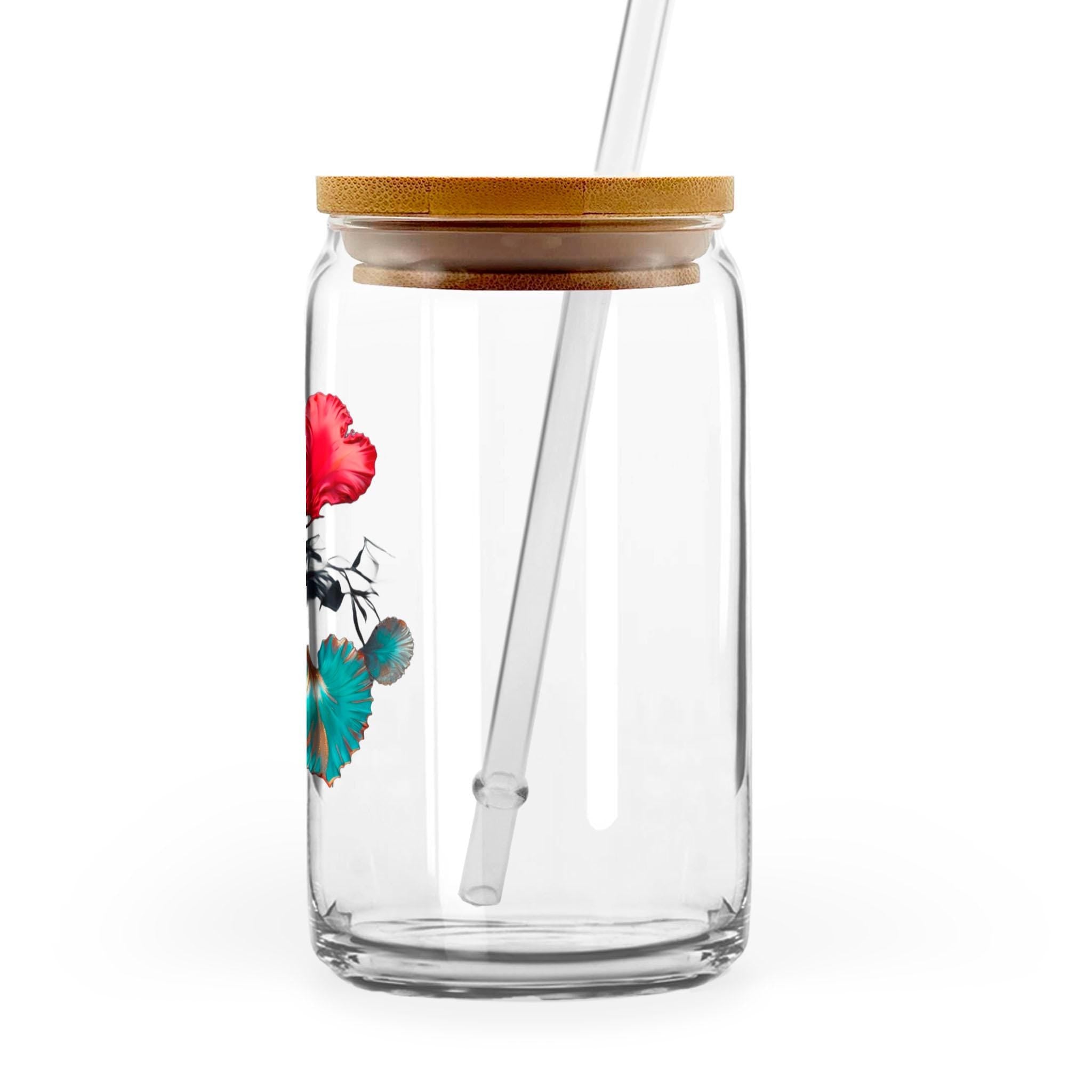 Hearts Grow Fonder - 16oz Glass Can with Bamboo Lid & Straw