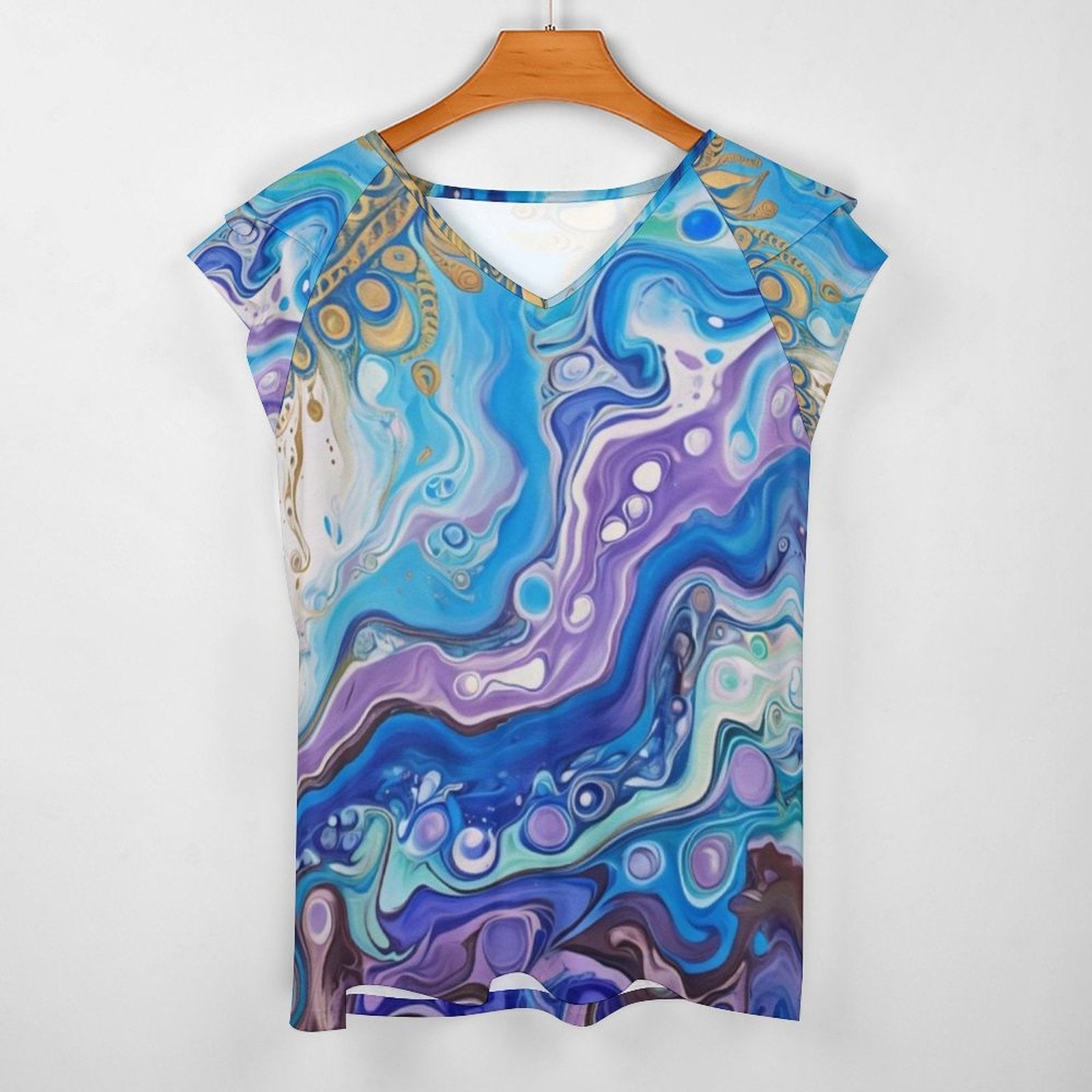 Mandala Sun Women's Ruffle Sleeve V-Neck T-Shirt