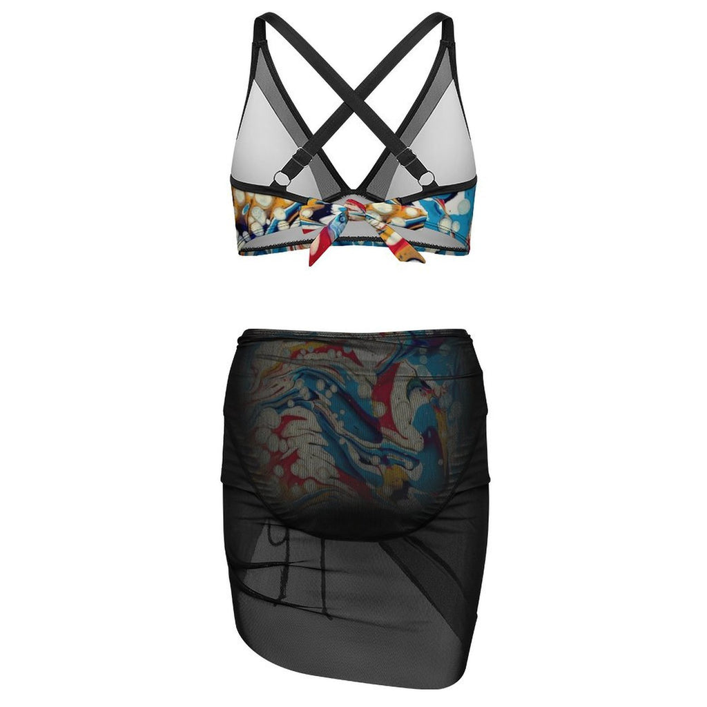Color Me Happy - Design Women's Mesh Drawstring Skirt and Swimsuit Set