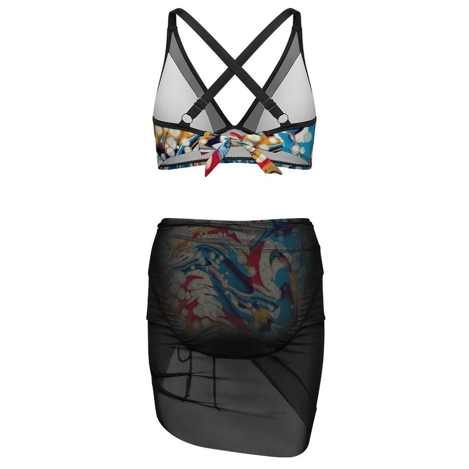 Color Me Happy - Design Women's Mesh Drawstring Skirt and Swimsuit Set