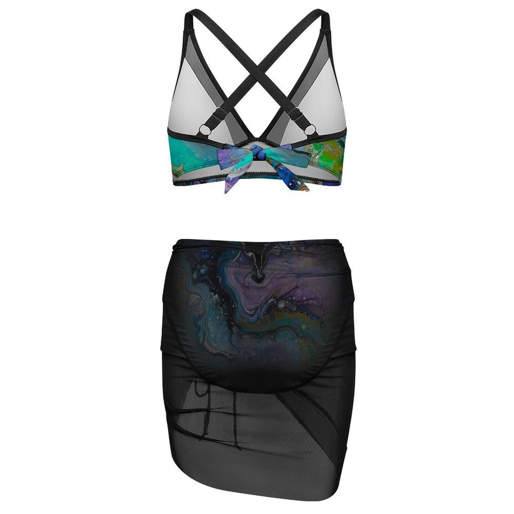 Fluid Art Heart - Design Women's Mesh Drawstring Skirt and Swimsuit Set