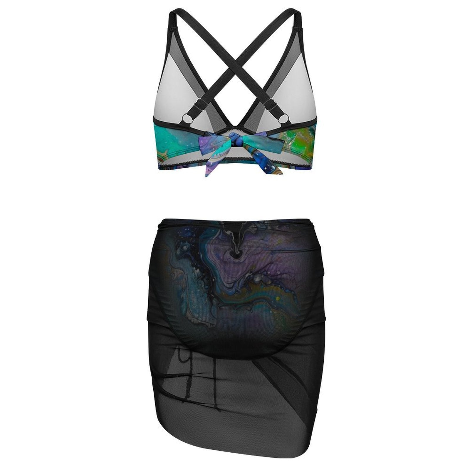 Fluid Art Heart - Design Women's Mesh Drawstring Skirt and Swimsuit Set