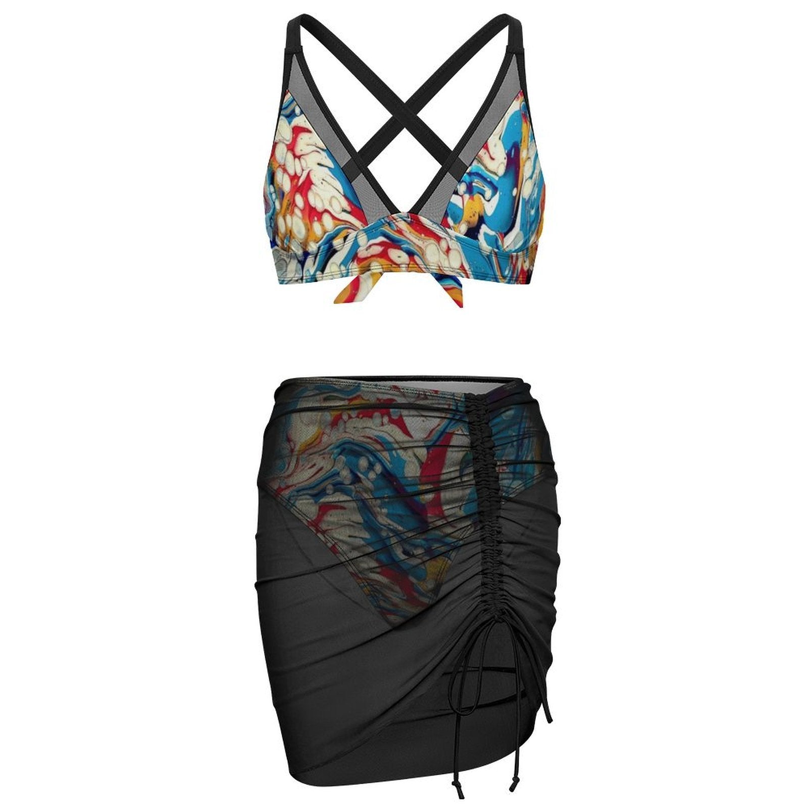 Color Me Happy - Design Women's Mesh Drawstring Skirt and Swimsuit Set