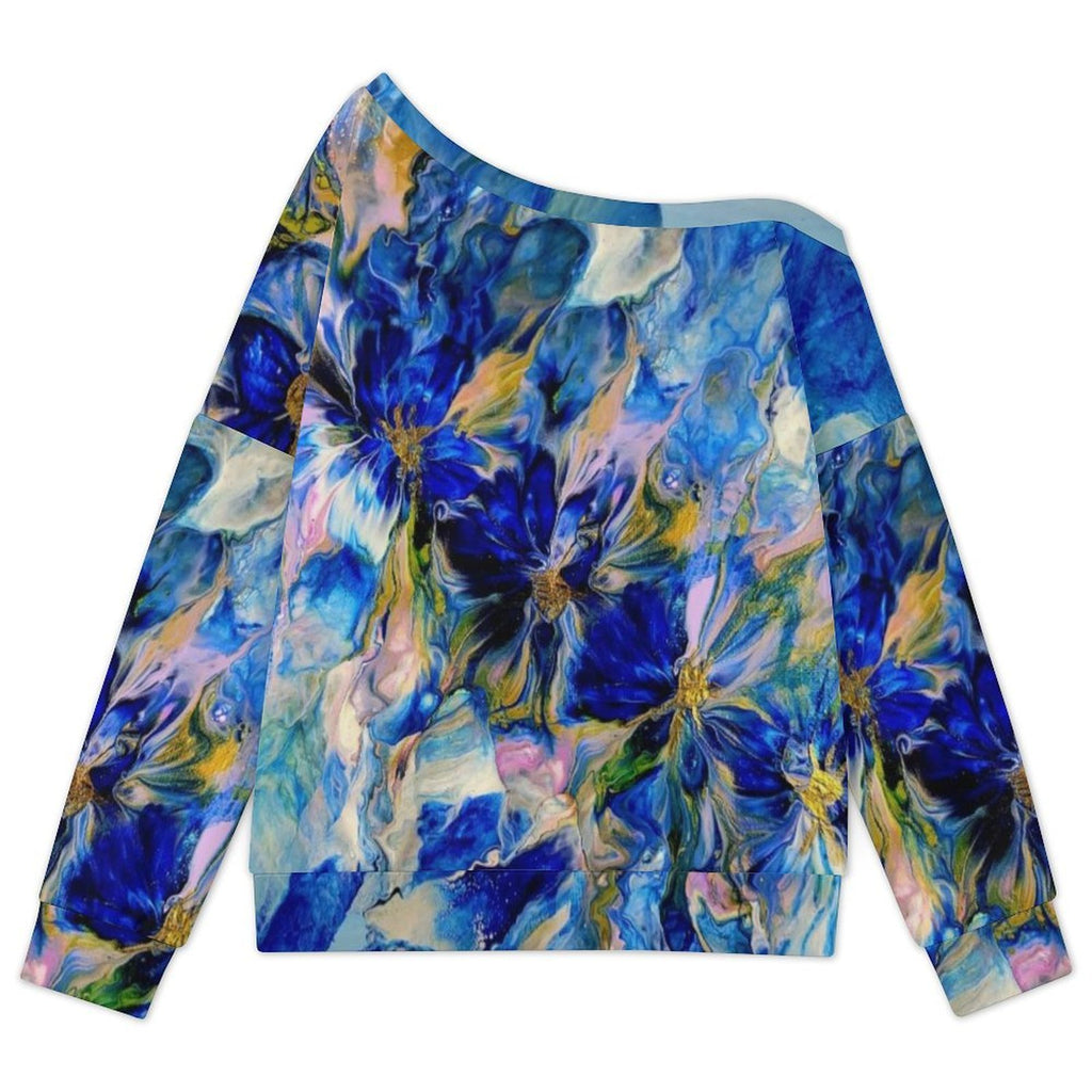 Royal Blue Garden Women's Off-shoulder Long Sleeve Sweatshirt