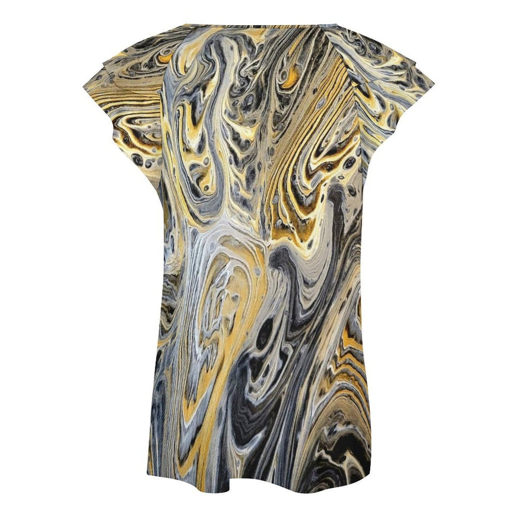Metallurgy Women's Ruffle Sleeve V-Neck T-Shirt