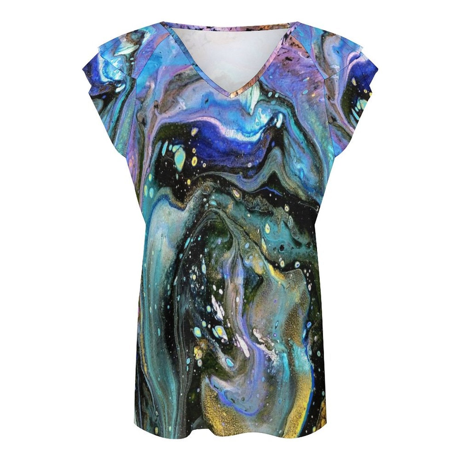 The Face Women's Ruffle Sleeve V-Neck T-Shirt