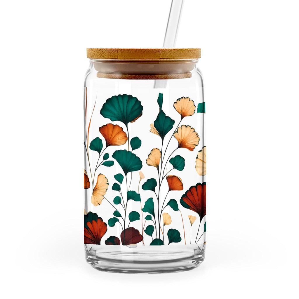 Happy Valley Pattern - 16oz Glass Can with Bamboo Lid & Straw