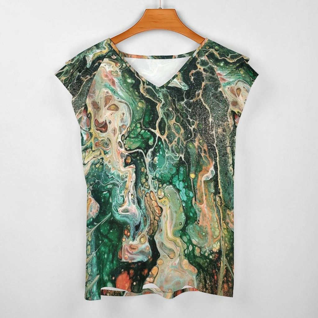 Fall Women's Ruffle Sleeve V-Neck T-Shirt