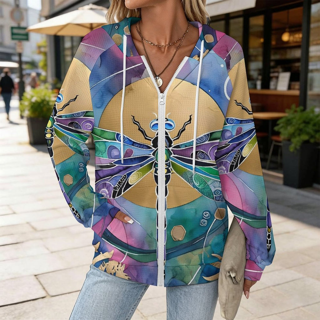 Dragonfly Sun - Women's Full-zip Hoodie with Drawstring