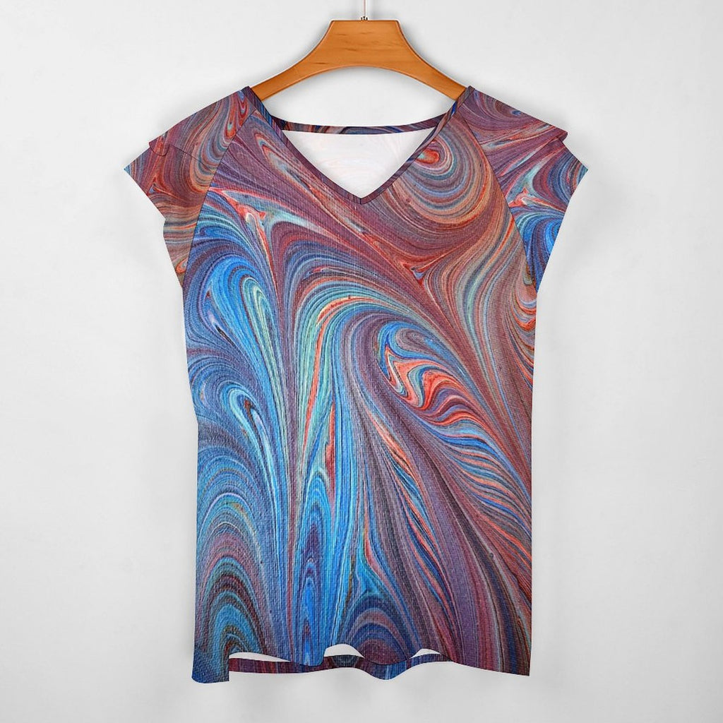 Superhero Women's Ruffle Sleeve V-Neck T-Shirt