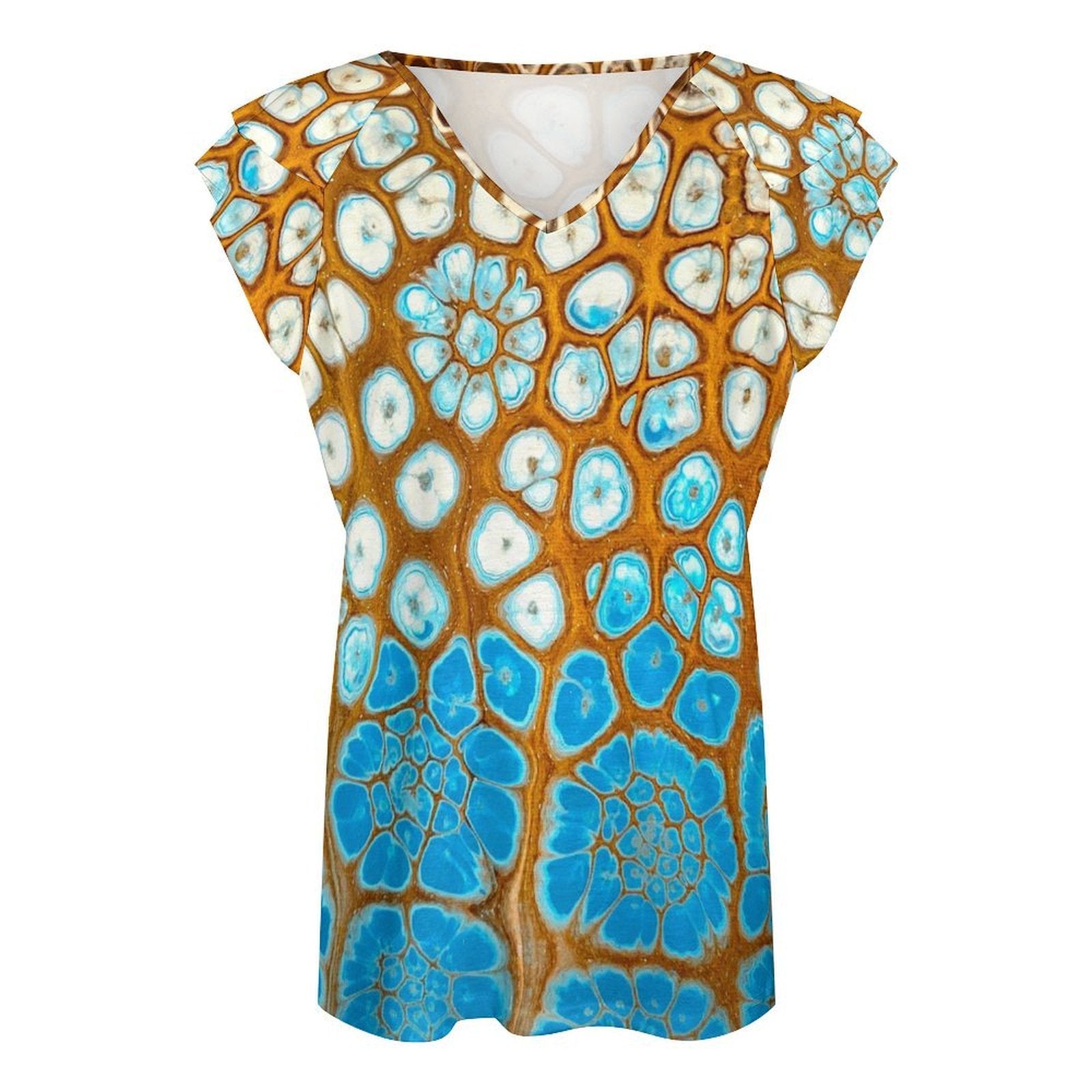 Maui Vibes Women's Ruffle Sleeve V-Neck T-Shirt