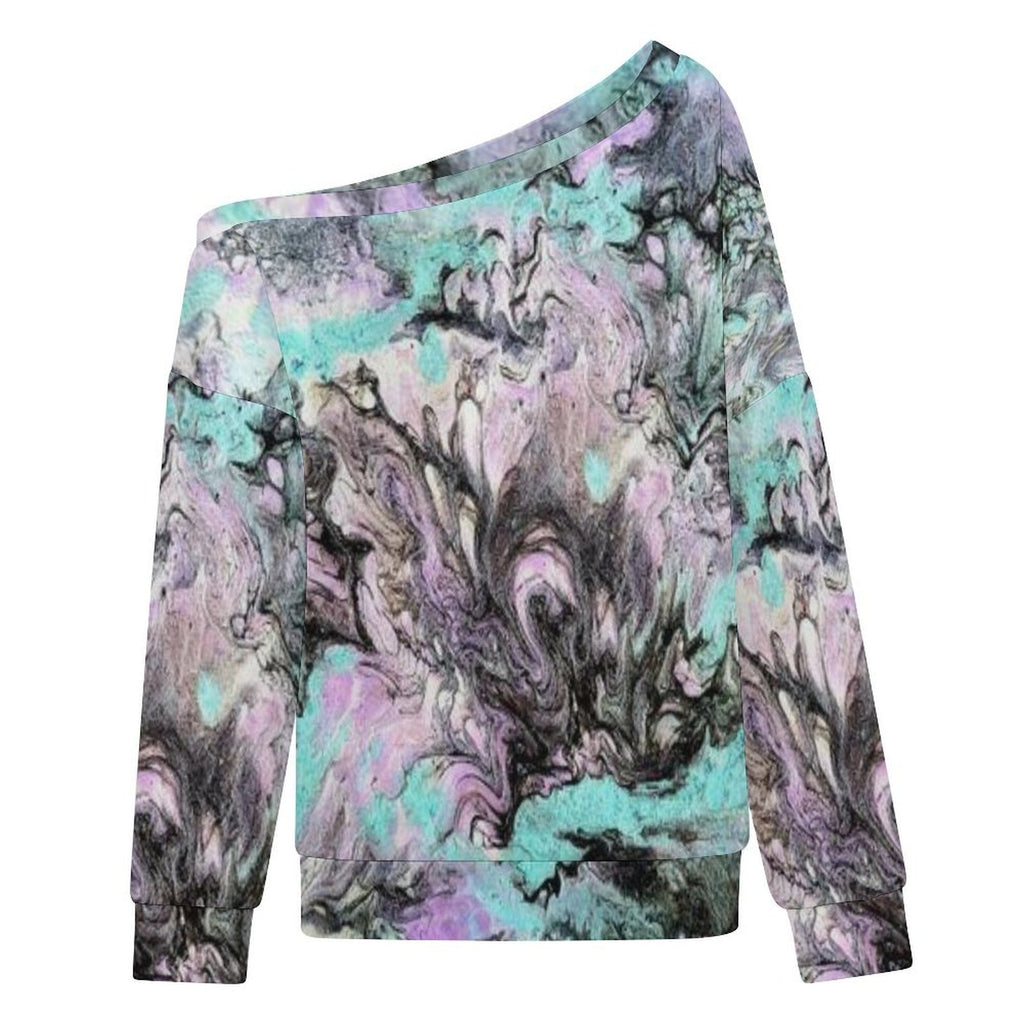 Turquoise Splash Women's Off-shoulder Long Sleeve Sweatshirt