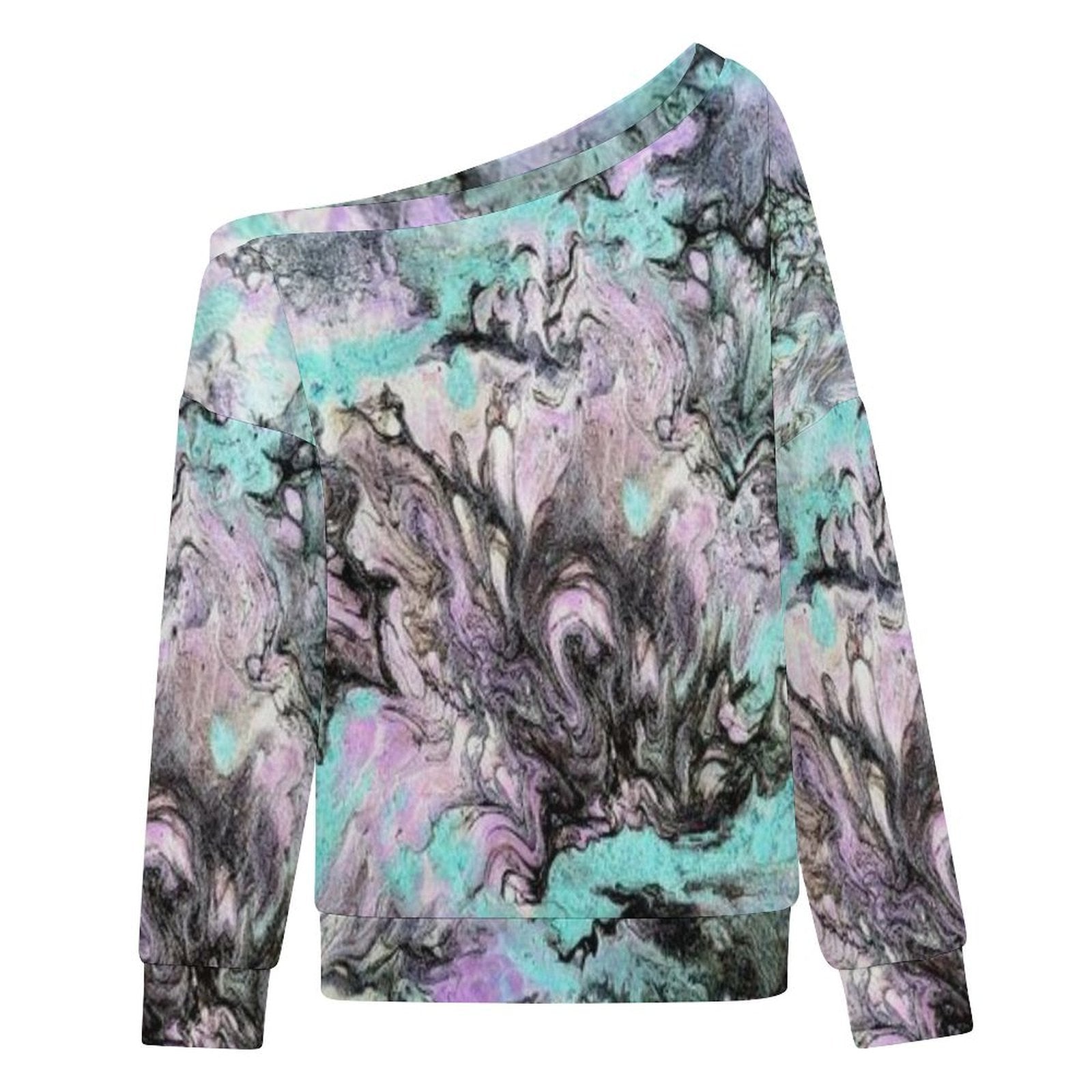 Turquoise Splash Women's Off-shoulder Long Sleeve Sweatshirt