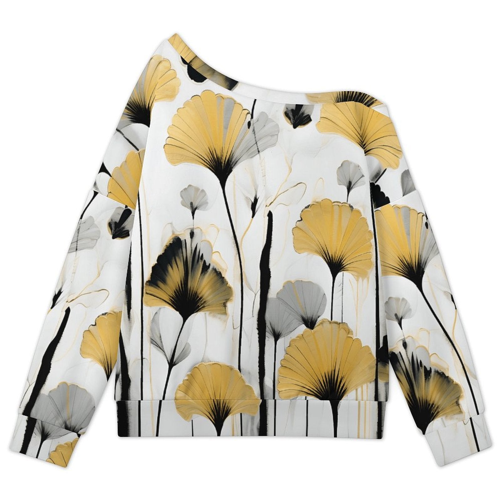 Golden Ginkgo Women's Off-shoulder Long Sleeve Sweatshirt