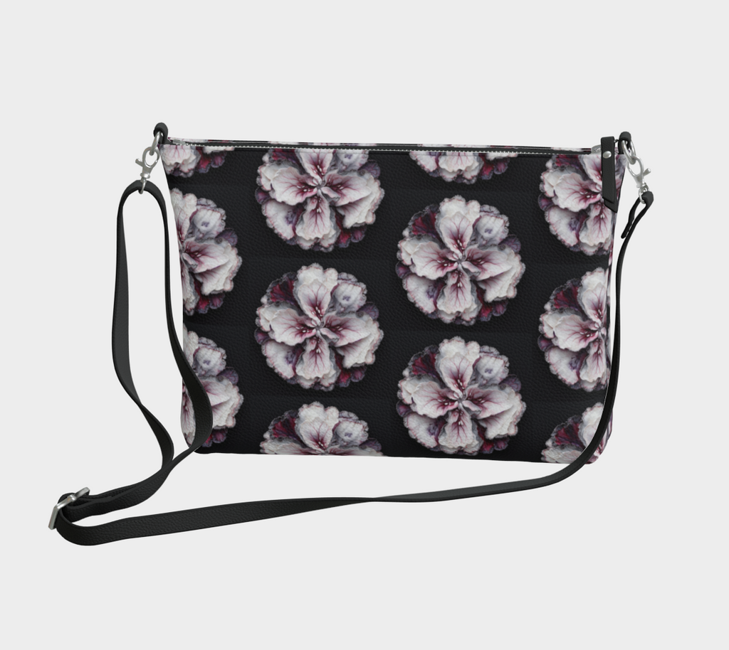 Floral Black - Vegan Leather Crossbody Purse