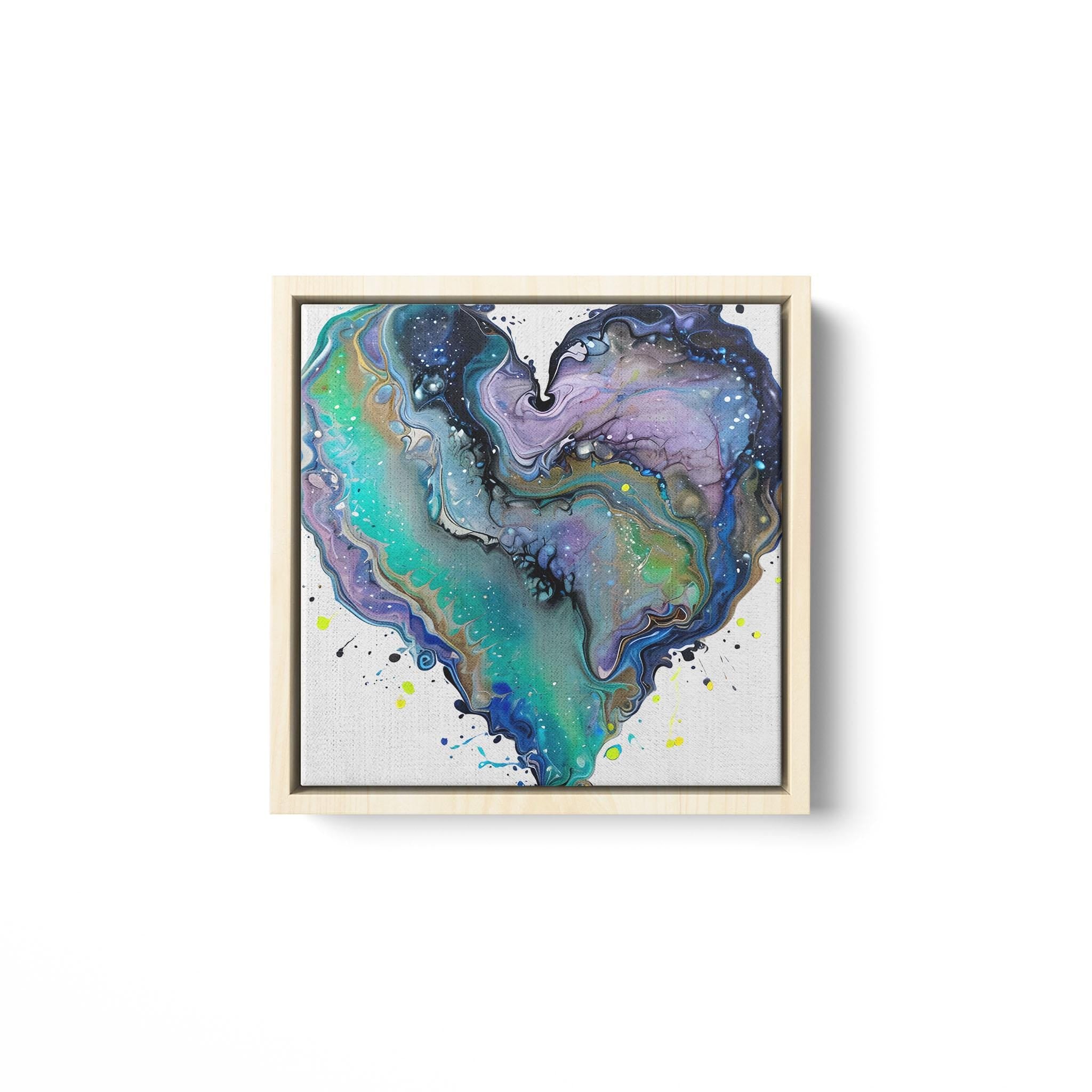 Fluid Art Heart (1) - Framed Matte Canvas
