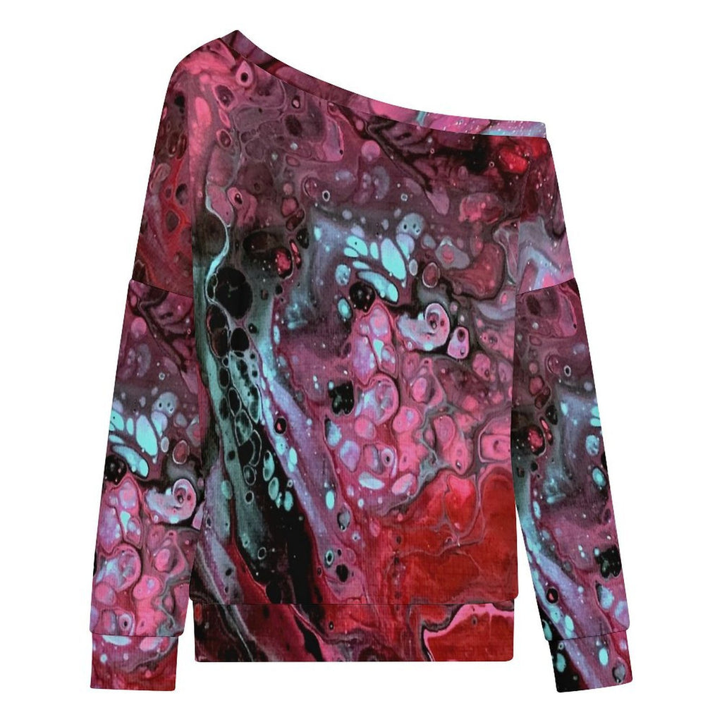 Deep Magenta Women's Off-shoulder Long Sleeve Sweatshirt