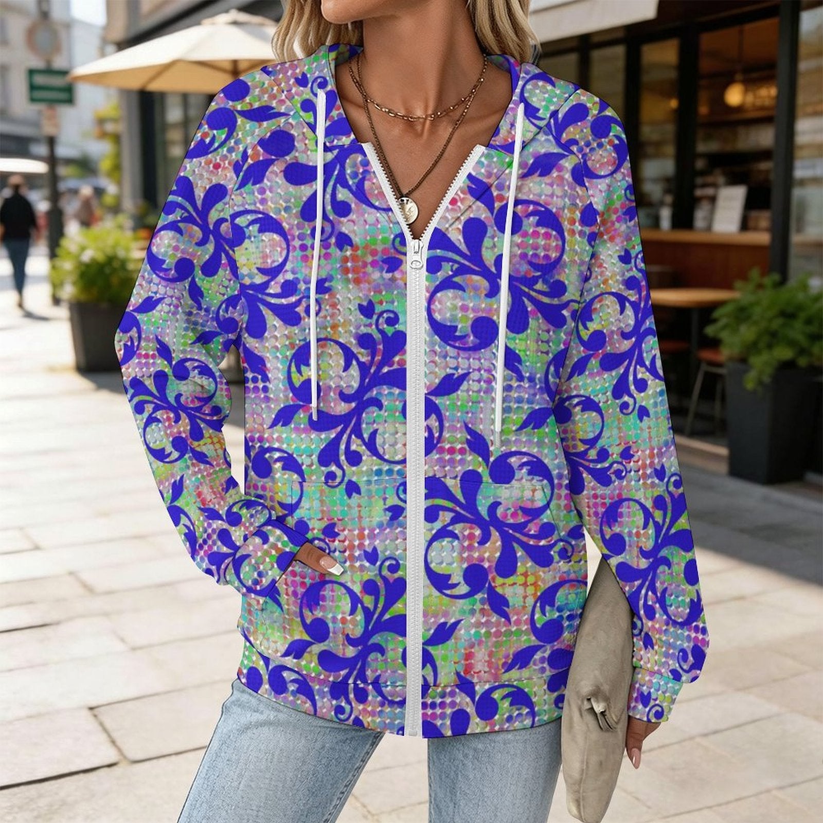 Fancy Filigree - Women's Full-zip Hoodie with Drawstring