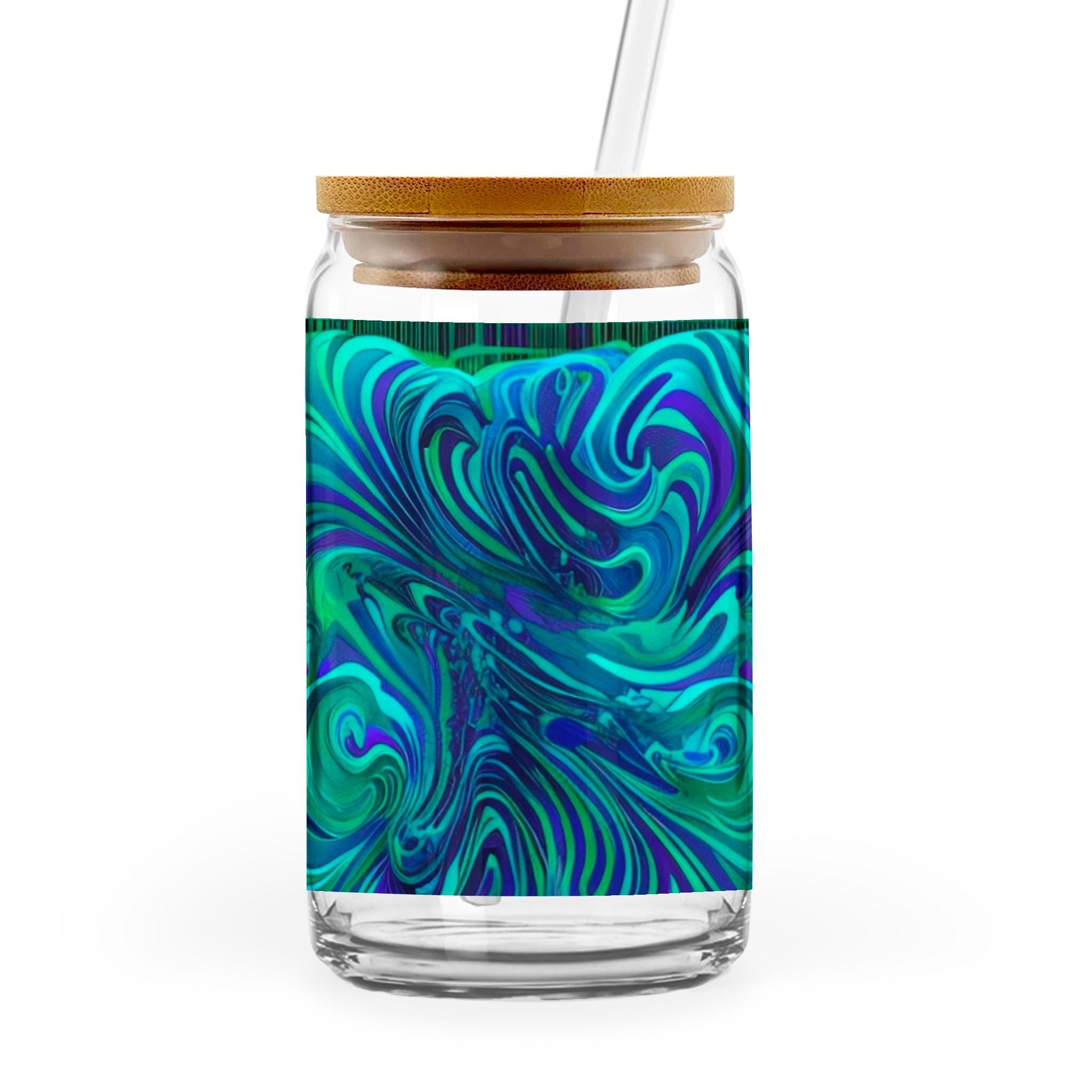 Dreamy Spirals - 16oz Glass Can with Bamboo Lid & Straw