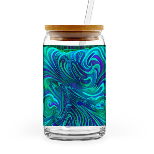 Dreamy Spirals - 16oz Glass Can with Bamboo Lid & Straw
