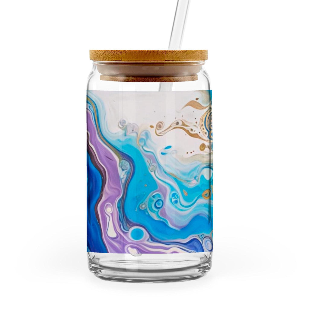 Mandala Sun - 16oz Glass Can with Bamboo Lid & Straw