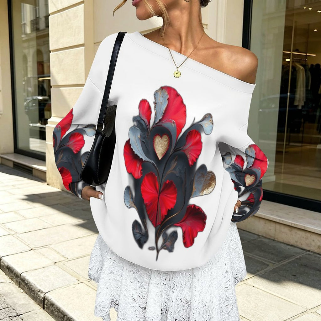 Vibrant Abstract Hearts - Women's Off-shoulder Long Sleeve Sweatshirt